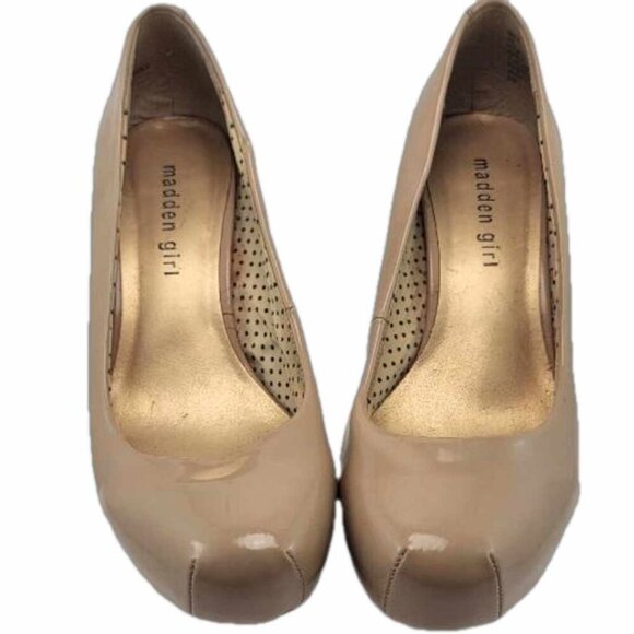 Madden Girl Nude colour heels in patten leather. GUC - Picture 1 of 8